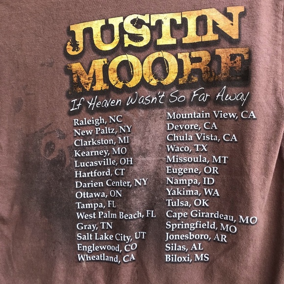 Justin Moore "If Heaven Wasn't So Far Away" Tee Sz Medium Brown Cotton Country - Picture 5 of 8